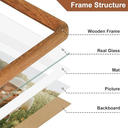 11x14 Picture Frame Set of 2, Natural Teak Wood Solid Wood 11 by 14 Photo Frames with 8x10 Mat with Real Glass for Wall and Tabletop Display - color: Natural Teak, size: 11x14-2Pack