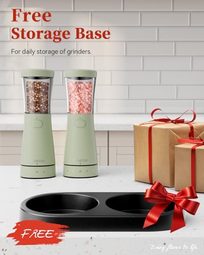 Electric Salt and Pepper Grinder Set with Storage Base, Stainless Steel Rechargeable Salt and Pepper Grinder Set with 4.5 oz Large Capacity, 1.8" Wide Mouth, Adjustable Coarseness, Ideal for Kitchen - color: Green