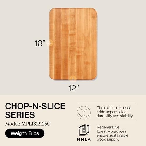 John Boos Chop-N-Slice Series Rectangular Wooden Maple Cutting Board | 18”x12" – 1.25” Thick, 8-lb Reversible Butcher Block with Eased Corners, Edge-Grain & Finger Grips – Made in the USA - size: 18"L x 12"W