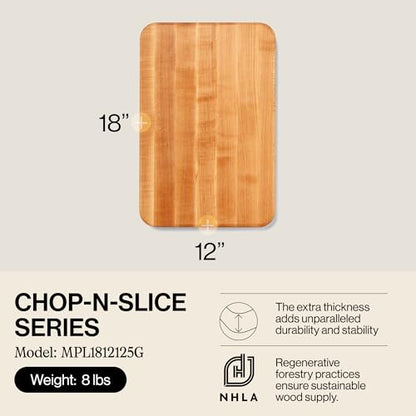 John Boos Chop-N-Slice Series Rectangular Wooden Maple Cutting Board | 18”x12" – 1.25” Thick, 8-lb Reversible Butcher Block with Eased Corners, Edge-Grain & Finger Grips – Made in the USA - size: 18"L x 12"W