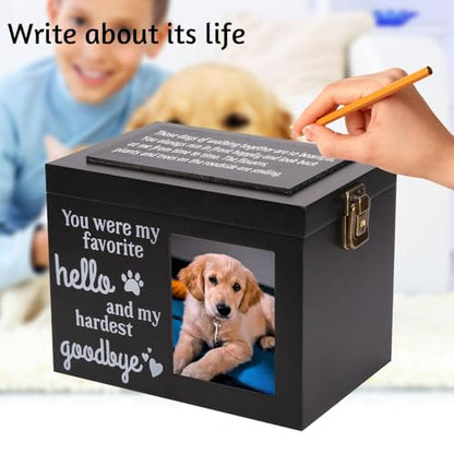 Large Black Wooden Pet Urn for Dogs & Cats | Cremation Keepsake Box w/Photo Frame