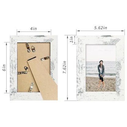 iRahmen 4x6 Picture Frame Set of 4, High Definition Glass Distressed White Frame, 4 x 6 Wood Photo Frames for Tabletop Display and Wall Mounting - color: Distressed White, size: 4X6