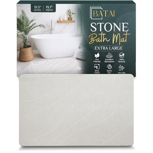 Extra Large Diatomaceous Earth Stone Bath Mat (31.5” x 19.7”) Beige XL | Fast Absorbent Shower Stone Bath Mat For Bathroom - Quick Dry, Easy Clean and Non-Slip Mat - Instant Drying Diatomite Bathmat - color: Beige
