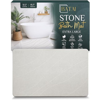 Extra Large Diatomaceous Earth Stone Bath Mat (31.5” x 19.7”) Beige XL | Fast Absorbent Shower Stone Bath Mat For Bathroom - Quick Dry, Easy Clean and Non-Slip Mat - Instant Drying Diatomite Bathmat - color: Beige