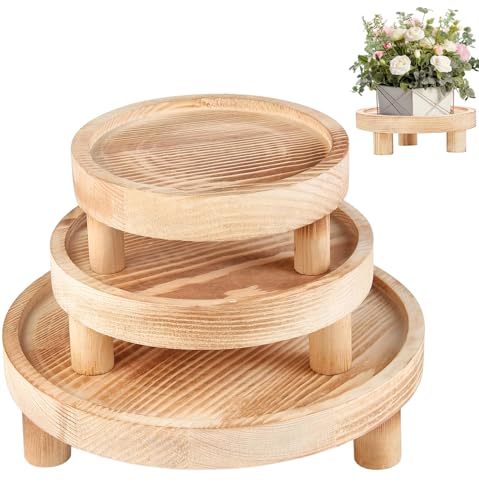 3 Pcs Wooden Risers for Display, Round Wood Riser Plant Stand 5/6/8" Pedestal Stand, Flower Pot Holder Small Planter Tray for Kitchen Home Décor (Light Brown) - color: Light Brown