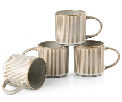 Coffee Mug Set for 4-12oz Ceramic Mugs for Coffee, Tea, Cocoa, Milk, Microwave & Dishwasher Safe, Stoneware Drinkware Set, Beige - color: Beige