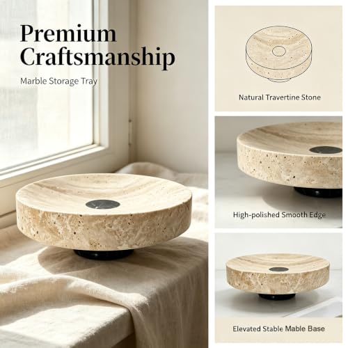 Medium Natural Travertine Marble Footed Tray 7.9" x 7.9" x 2.6", Decorative Vanity Organizer Bowl for Bathroom Countertop Perfume Jewelry Catchall Tray Home Decor - size: 7.87*2.56in