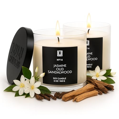 Lulu Candles | Jasmine, Oud & Sandalwood |Luxury Scented Soy Jar Candle | Hand Poured in The USA | Highly Scented & Long Lasting (6 Oz. 2 Pack) - size: 6 Oz. 2 Pack