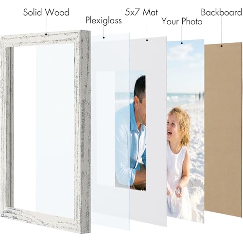 Vittanly Solid Wood 8x10 Picture Frames Set of 4, Distressed White | 5x7 Picture Frame with Mat, Gallery Wall Frame Set, 8 x 10 Frame for Wall & Tabletop Display, Family, Pet, Christmas - color: Distressed White, size: 8x10