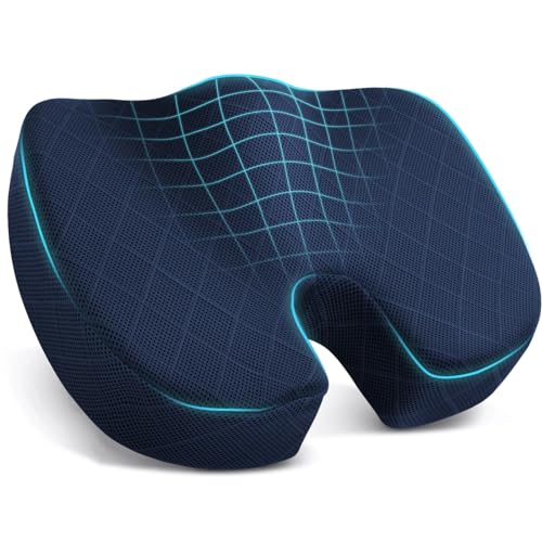 Seat Cushion - Memory Foam Cushion for Office Chair, Car Seat, Airplane, Bleacher - Sciatica & Coccyx Pain Relief Desk Chair Cushion for Long Sitting Office Workers, Car Drivers(Blue) - color: Blue, size: Large