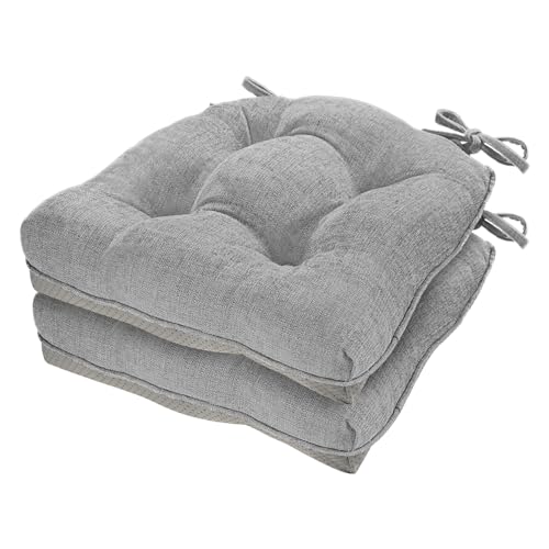 Cozyide Chair Cushions for Dining Chairs, 17" x 17" Non-Slip Kitchen Chair Pads with Adjustable Ties, Indoor Chair Cushions for Dining Room, Light Grey (Pack of 2) - color: Light Grey, size: 2 Count (Pack of 1)