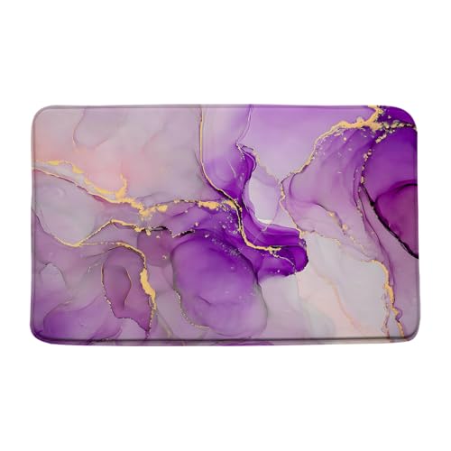 Purple Pink Marble Bath Mat Modern Abstract Purple Pink Marble Texture Gold Stripes Elegant Bathroom Decor Rug Doormat Toilet Floor Rug,24x36 Inch - color: Purple Pink, size: 2' x 3' (Rectangular)