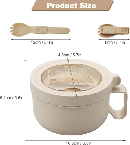 Rarapop 2 Pack Microwave Soup Bowl Containers with Lids, 28.7oz Wheat Straw Ramen Noodles Cup Mug for Instant Noodles,Oatmeal, Gumbo, Salad,Crunch,Cereal & More, Easy-Grip Design(Beige,Green) - color: Green/Beige