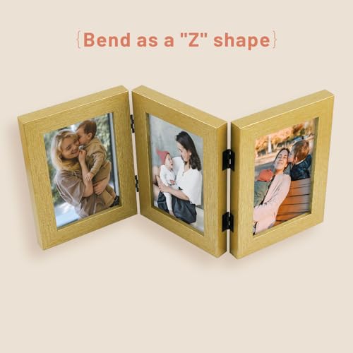 Golden State Art, 4x6 Triple Picture Frame Gold- Real Glass, 2 Pack | Trifold Photo Frame Vertical Display for Desktop - Three Folding Picture Collage - color: Gold, size: 4x6(2 Pack)