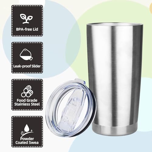 20oz Tumbler Insulated Tumbler with Sliding Lid,(Silver, 1pack | 304 Stainless Steel,Travel Coffee Tumbler,Double Wall Vacuum,Gifts for Christmas Women Men School Home Office