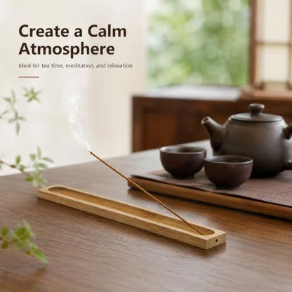 Natural Bamboo Incense Stick Holder Set – 2 Pieces with Ash Catcher Tray for Home Use