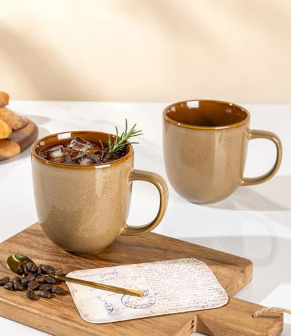 LERATIO Ceramic Coffee Mugs Set of 6,12oz Handmade Coffee Mugs Set | Large Handle for Cappuccino/Latte/Tea/Hot Cocoa,Oven &Dishwasher & Microwave Safe-Chestnut - color: Chestnut