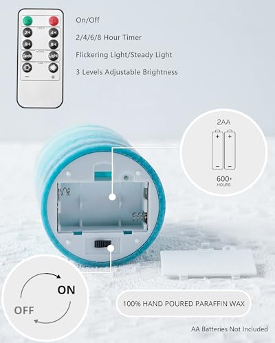 Stmarry Gradient Teal Flameless Candles with Remote and Timer, Real Wax Made LED Pillar Candles Battery Operated with 3D Flickering Flame - 3" x 4",5",6" - Set of 3 Turquoise Candles - color: Gradient Teal