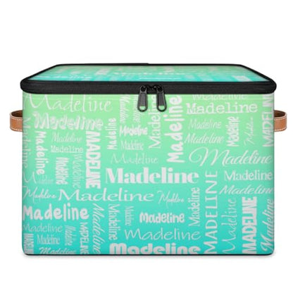 Custom Name Storage Basket, Personalized Keepsake Box, Green Cyan | Foldable Fabric Gradient Large Memory Bin with Handle Lid Lightweight Waterproof Dustproof, 14"L x 10.2"W x 10.4"H - color: Option 16