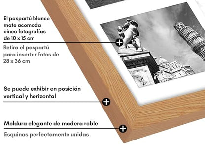 Americanflat 4x6 Collage Picture Frame with Shatter-Resistant Glass - Fits Five 4x6 Photos or Use as One 11x14 Picture Frame - Signature Collection - Collage Frames for Wall Display - Dark Oak | Overall frame size 11x14, Shatter-resistant glass, hangs ver