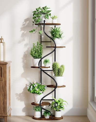 Plant Stand Indoor with Grow Light,60" Tall Plant Shelf w/ 4-Head Grow Lights,6 Tiered Plant Stands for Multi Plants, Corner Large Plant Holders,Metal S-Shaped Plant Rack for Home Office Patio
