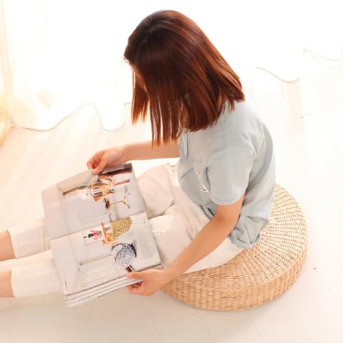 Tatami Floor Pillow Sitting Cushion Bigger Size - Round Hand Woven Seat Cushion,Japanese Style Breathable Padded Knitted Straw Meditation Cushions for Zen, Yoga Practice or Room Floor (45cm) - size: 45cm