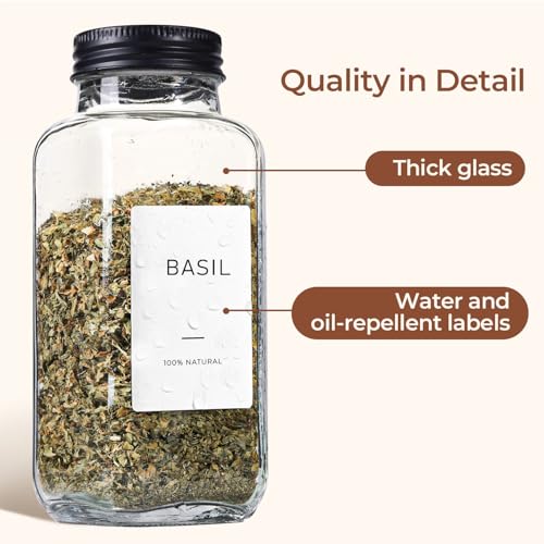 ComSaf Glass Spice Jars with with Labels 8 oz 6 Pack Square | Empty Containers, Seasoning Herbs Powders, Salt Pepper Chili, Spice Rack Organization, Kitchen Cabinet Storage - color: 8oz*6 Metal Lids