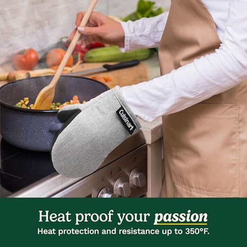 Cuisinart Mini Oven Mitts, 2-Pack, Neoprene Grip, Heat Resistant 350F | Cotton-lined, non-slip neoprene palm, ambidextrous design, ideal for smaller hands and everyday cooking - color: Light Gray