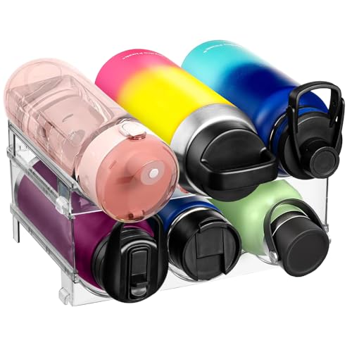 ClearSpace Water Bottle Organizer for Cabinet – Stackable Water Bottle Holder for Cabinet or Wine Rack for Home Organization Storage – Drink Organizer for Fridge, Kitchen Organization, 4 Pack | Stackable water bottle holder organizes bottles, drinks, and