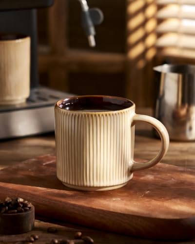 famiware Coffee Mug Set of 4, Star 12 oz Ceramic Mugs Cups Set with Handle | Stoneware Stackable Catering Cup for Coffee, Tea, Cappuccino, Latte, Microwave & Dishwasher Safe, Cream Cocoa - color: Star-Cream Cocoa, size: 4 Count (Pack of 1)