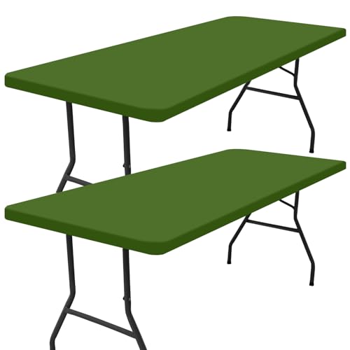 Smiry 2 Pack Rectangle Picnic Table Cloth, Waterproof Elastic Fitted Tablecloths, Washable Polyester Rectangular Patio Table Cover for Camping, Indoor and Outdoor (Olive Green, 24"x48") - color: Olive Green, size: 4FT - 24"X48"