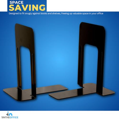 1InTheOffice 3 Pack Heavy Duty Black Metal L-Shaped Non-Skid Bookends for Heavy Books, 6 Pieces