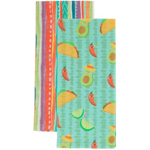 Boston International Dish Towel Set of Two Cotton Tea Towels, 28" x 18", Fiesta - color: Fiesta