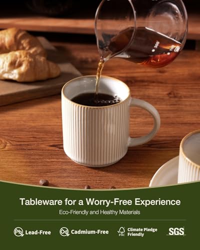 famiware Coffee Mug Set of 4, Star 12 oz Ceramic Mugs Cups Set with Handle | Stoneware Stackable Catering Cup for Coffee, Tea, Cappuccino, Latte, Microwave & Dishwasher Safe, Cappuccino White+Smoky Blue - color: Star-Cappuccino White+Smoky Blue, size: 4 C