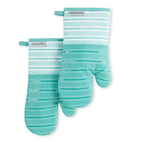 KitchenAid Albany Oven Mitt 2-Pack Set, Aqua Sky, 7"x13" - color: Aqua Sky
