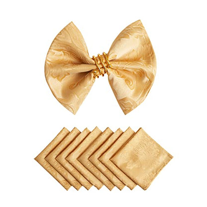 Gold Jacquard 17x17 Square Polyester Cloth Napkins Set of 8 | Waterproof, Stain Resistant, Shrink Proof, Washable, fabric, Outdoor, Dining, Wedding, Kitchen, Party, Banquet, Reusable - color: Gold