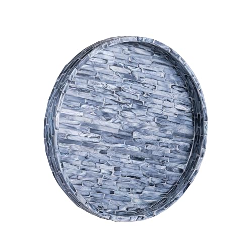PEMAR Mother of Pearl Decorative Round Tray, 11-Inch Handmade Mosaic Inlay Vanity Tray for Dresser, Coffee Table & Bathroom Decor - Luxury Small Serving Tray for Jewelry, Perfume & Candles (Dark Blue) - color: Dark Blue