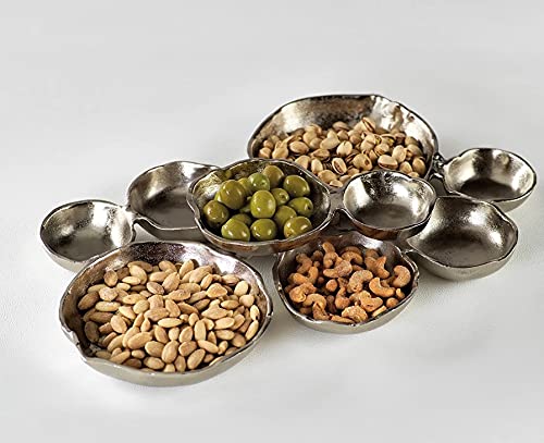Zodax Cluster of 9 Round Serving Bowls Nickel Base 19" x 12" x 2.5" - color: Silver, size: 19" x 12" x 2.5"