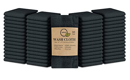 100% Cotton Washcloths 60 Pack (12x12 Inches) Soft, Highly Absorbent Washcloth, Face Towels, Wash Cloths for Face, Ring Spun, Bulk Pack (Grey) - color: Grey, size: 60 Pack