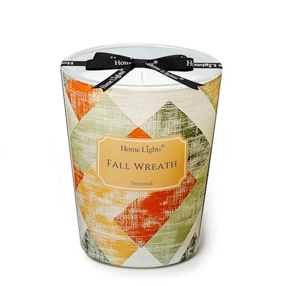 HomeLights Soy Wax Candles for Home Scented, 1-Wick Candles in Fall Wreath Scented, Rustic Modern Aromatherapy Candles Gift for Parties, Relaxing, 6.7oz - color: Fall Wreath