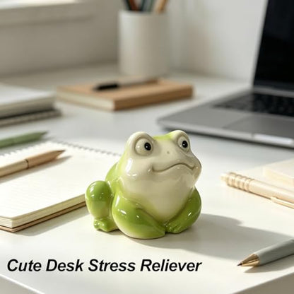 Cute Chubby Frog Statue Decor, 4.1 Inch Handcrafted Glazed Ceramic Figurine for Planter, Aquarium & Window Sill, Small Animal Ornament for Desk/Garden