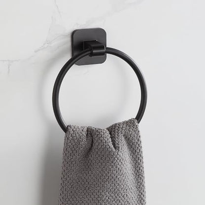 Matte Black Bathroom Accessories Set, 4 Pieces Bathroom Hardware Set, 24 inch Towel Bar, Towel Racks, Robe Towel Hooks, Toilet Paper Holder Wall Mounted Or Self-Adhesive,Stainless Steel and Plastic - color: Matte Black