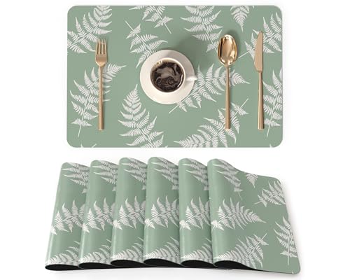 QIYI PU Leather Placemats Set of 6, 12"x18" Waterproof Table Mats, Leaves | Faux Leather, Heat Resistant, Anti Slip, Wipeable Place Mats for Kitchen Dinning, Party Table Décor, Fern Leaves - color: Fern Leaves, size: Set of 6