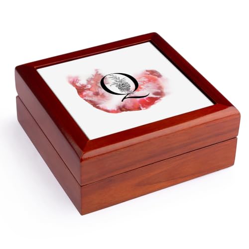 3dRose Letter Q Personal Floral Vintage Floral Monogram-Personalized Initial Jewelry Box 7 x 7 inch with 4 inch tile