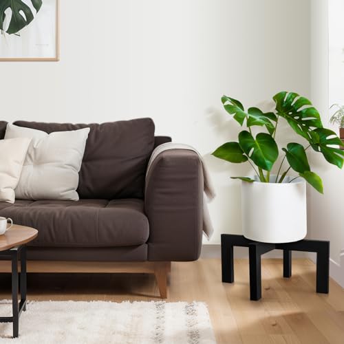 2 Pack 16 Inch Wood Plant Stand Wooden Plant Pot Holder Mid Century Rattan Flower Boho Rustic Stool Holder for Indoor Gardening Patio, Fit 8-18 Inch Pot (Black)