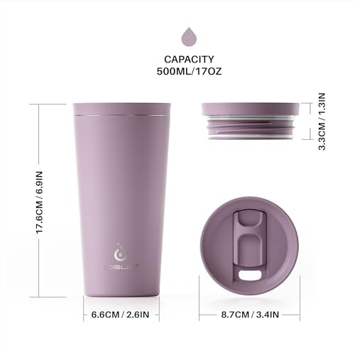 Ideus 17 oz Travel Coffee Mug, Double Wall Vacuum Stainless Steel Insulated Coffee Tumbler With Lid, Splash-Proof & Cup Holder Friendly, Keeps Drinks Hot/Cold, Dishwasher Safe, Purple - color: Purple