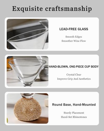 Fancy Martini Glasses Set of 4,Luxury Crystal Hand Blown Margarita Glasses | 10 oz Unbreakable Cocktail Glasses,for Party,Birthdays,Manhattan, Cosmopolitan,Home Bar,Gift (Gold Clear) - color: Gold Cocktail glass