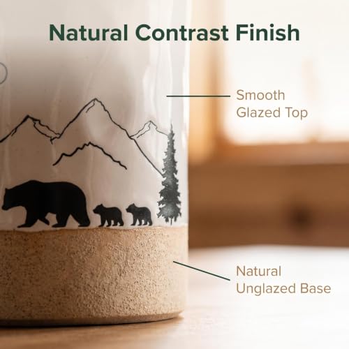 Ceramic Utensil Holder Nature Bear Design for Countertop utensil Crock | Ceramic utensil holder with a mountain and bear design keeps cooking tools organized while enhancing rustic kitchen décor.