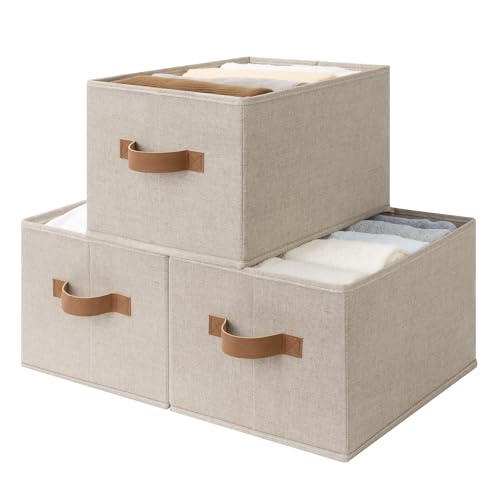 StorageWorks Closet Storage Bins, Brown & Beige, Large, 3-Pack | Shelf Baskets for Organization, Linen Closet Organizers and Storage Basket, Foldable Closet Organizer Bins for Clothes - color: Brown and Beige, size: Large