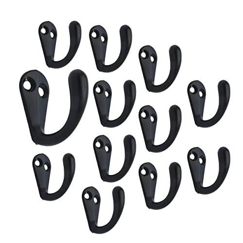 Premium Quality Single Prong Robe Hook Hanger, Zinc Die Cast, Matte Black, 12 Pack - color: Matte Black, size: 12 Pack